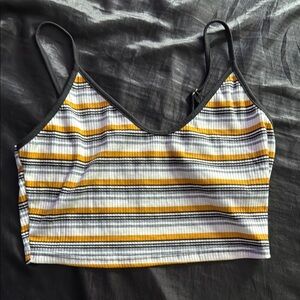 White and Yellow Ribbed Crop Tank Top
